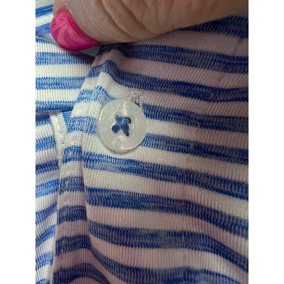 Izod Golf With Stretch Men's Polo Blue White Stripes Large - Picture 5 of 10